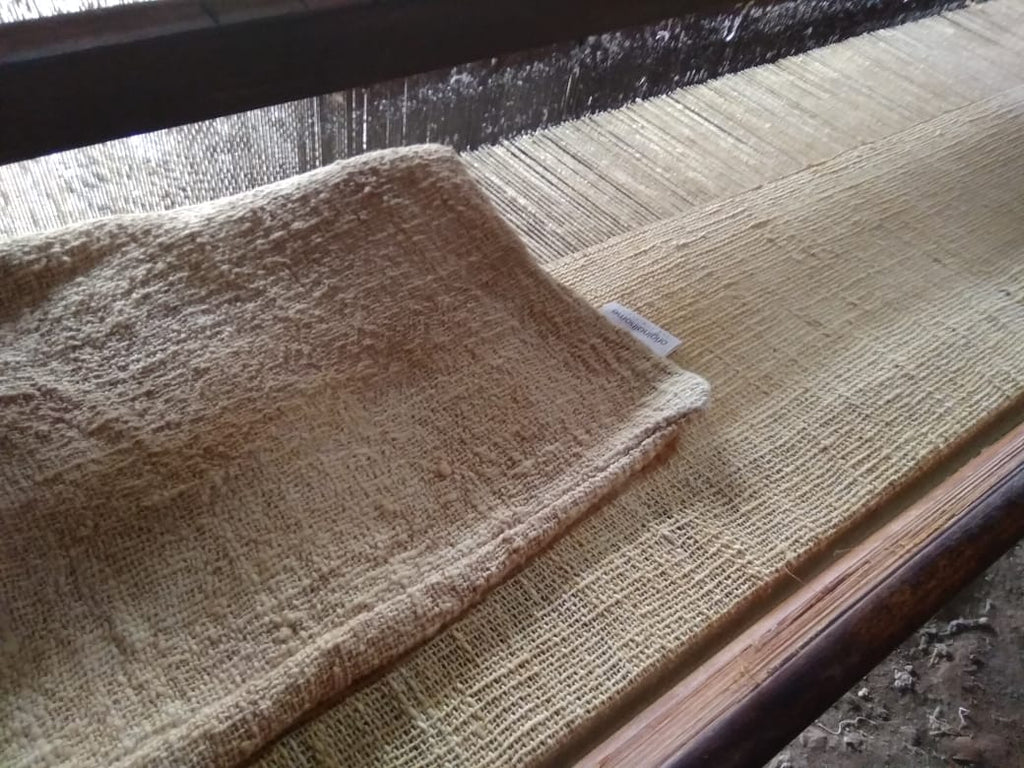 Handwoven recycled cotton cushion cover, jute yellow, 50x50cm