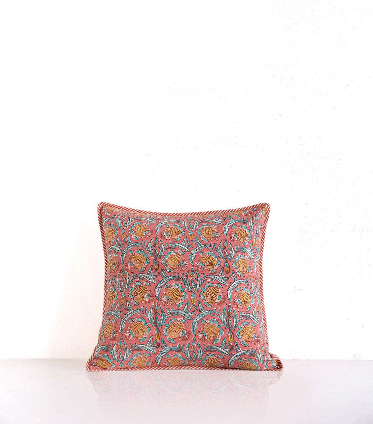 Jaipur rose block printed cushion cover