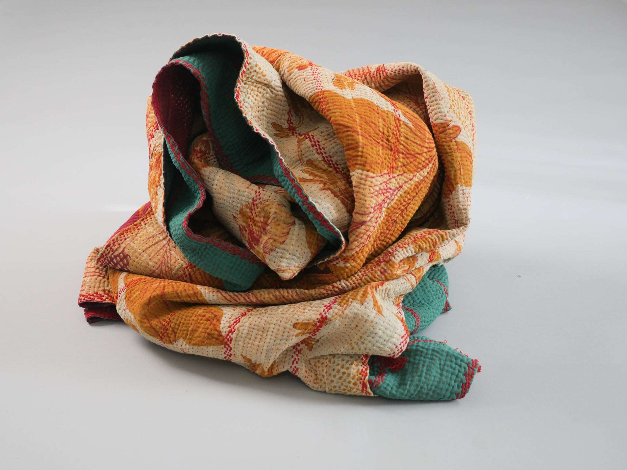 Kantha quilt in recycled cloth