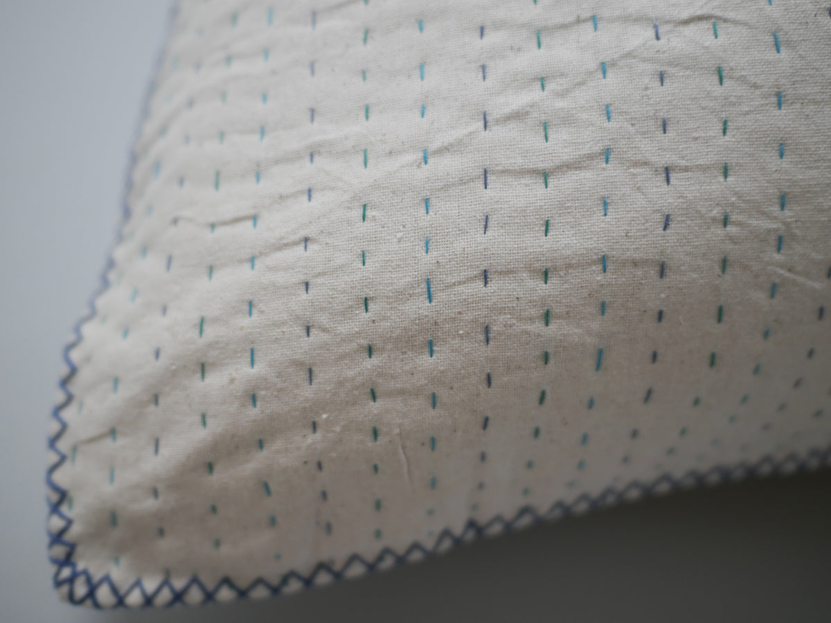 Contemporary kantha cushion, blue