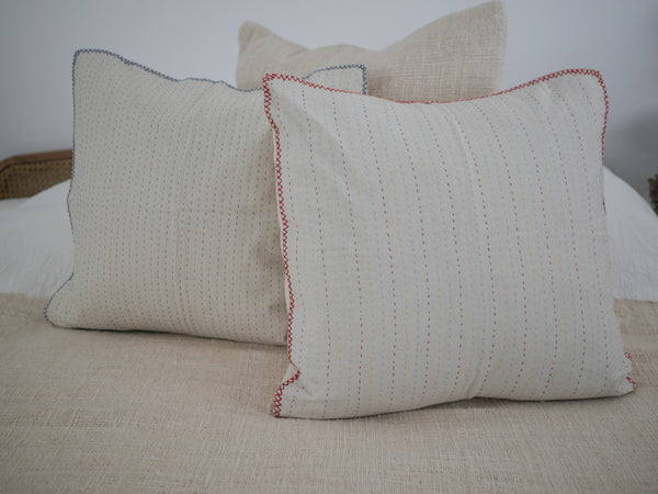 Contemporary kantha cushion, blue