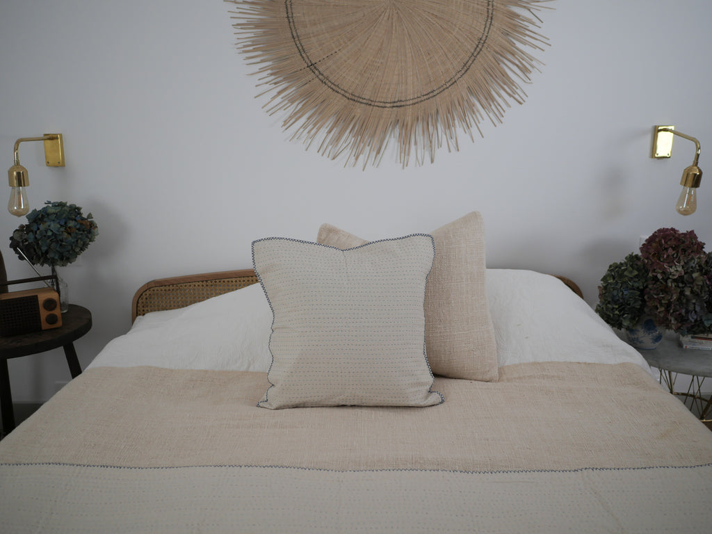 Contemporary kantha cushion, blue