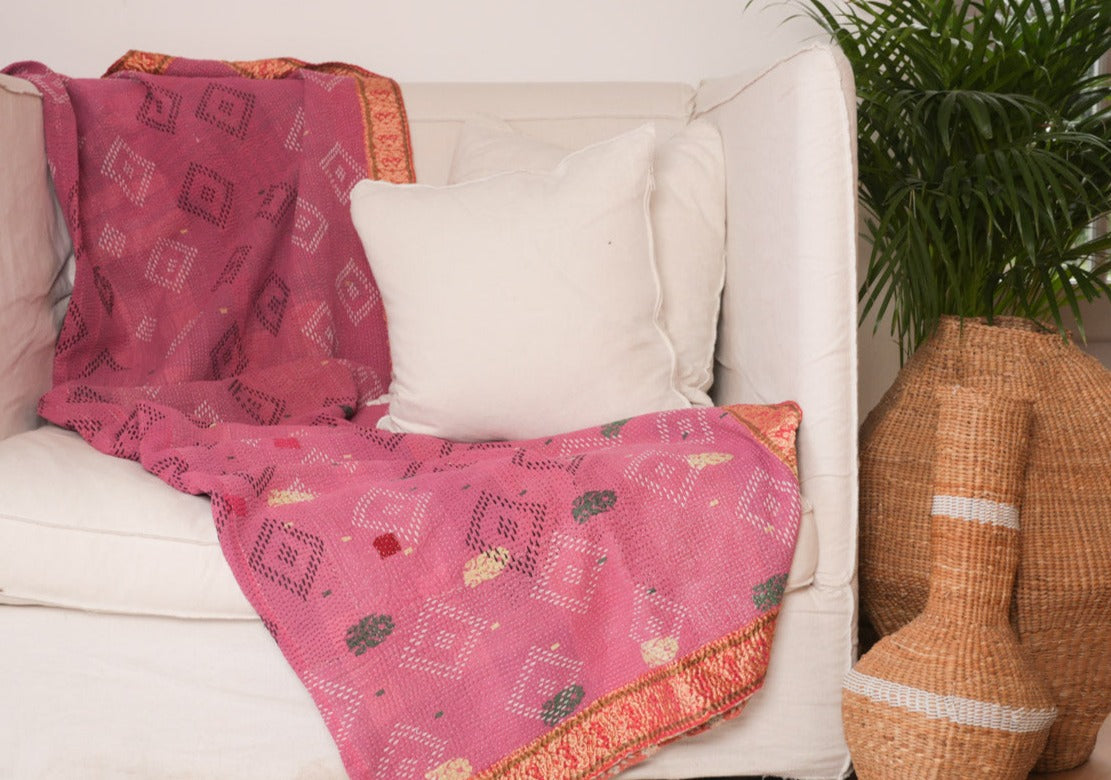Pink Vintage Kantha Quilts Vintage Kantha Quilt