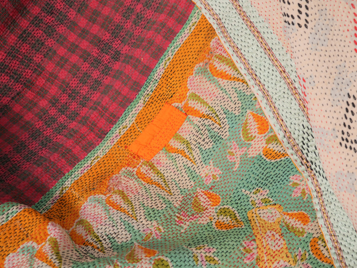 Vintage Kantha quilt. Cotton throw made from repurposed cotton saris.