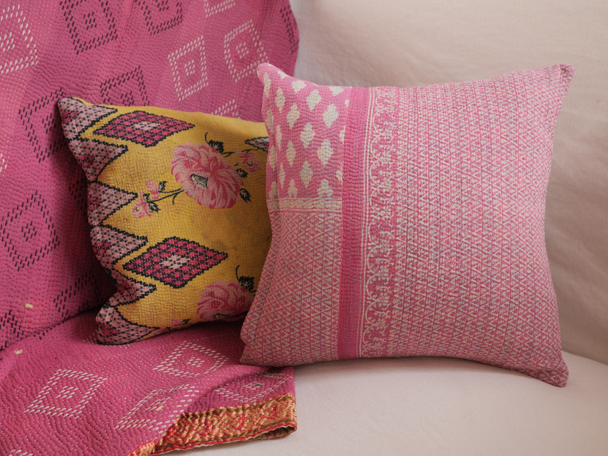 "Pretty in pink" Vintage Kantha cushion cover