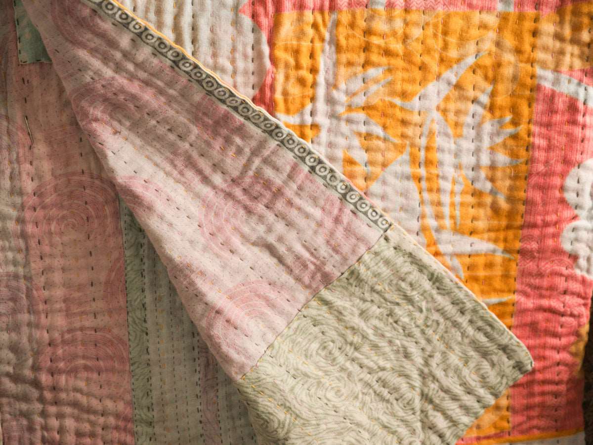 Kantha throw in recycled cotton