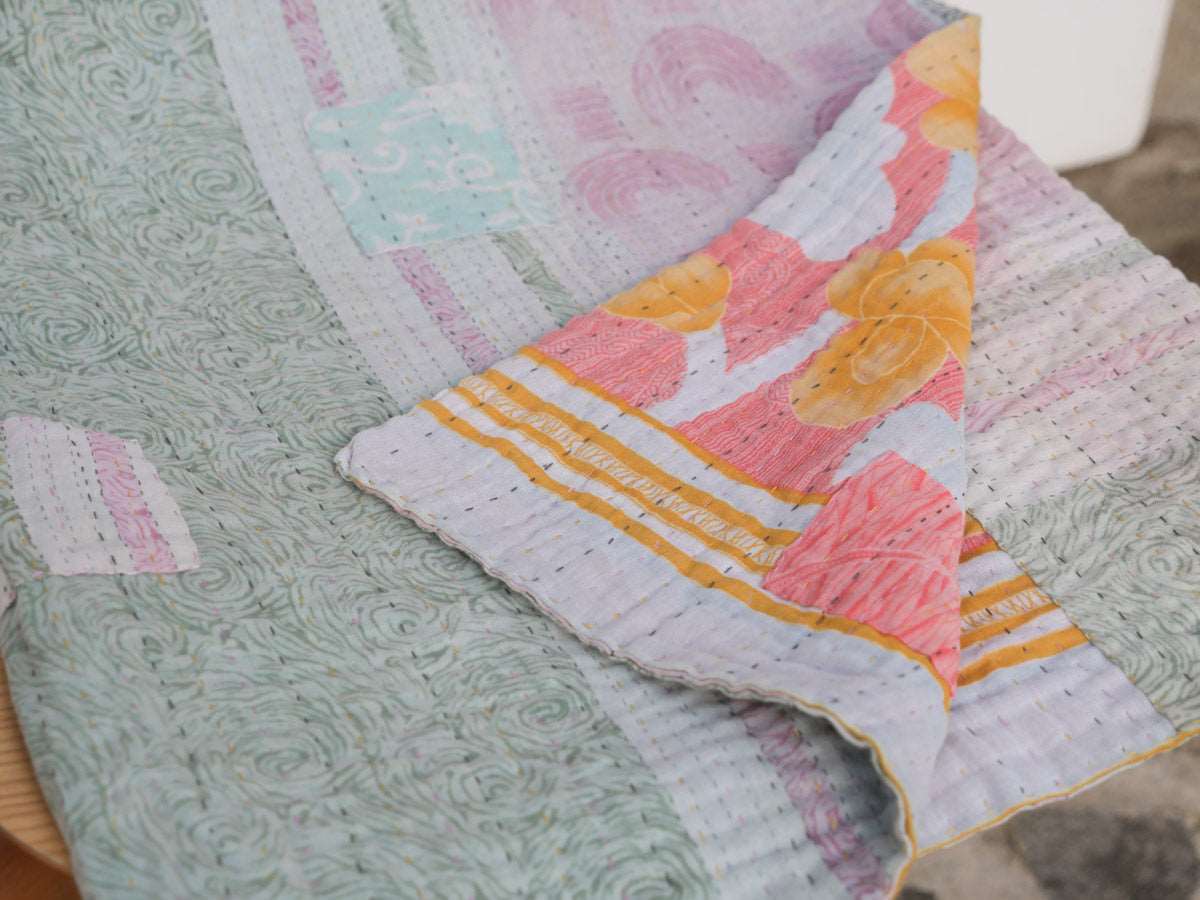 Kantha throw in recycled cotton