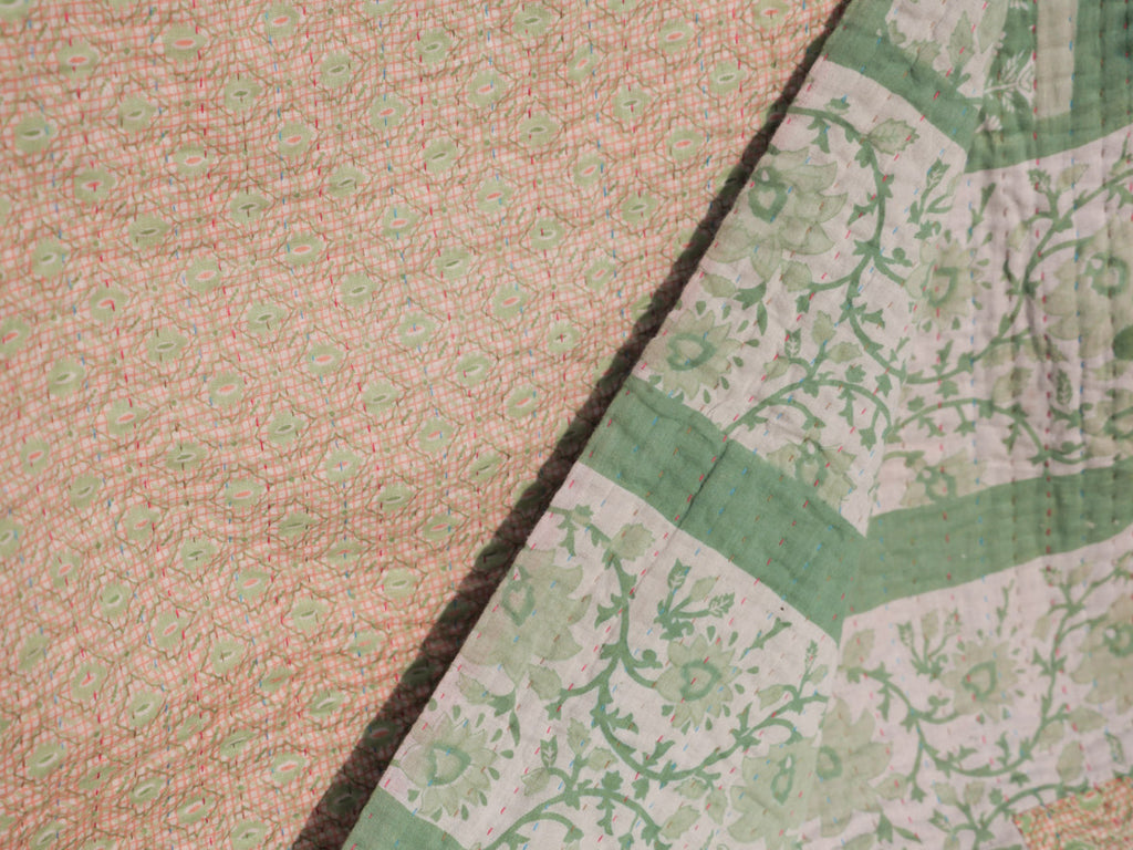 Baby Kantha contemporary quilt "vert jardin"