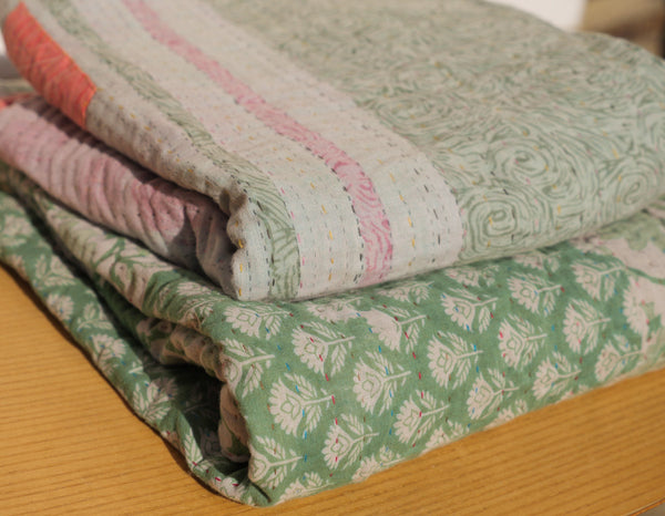 Baby Kantha contemporary quilt "vert jardin"