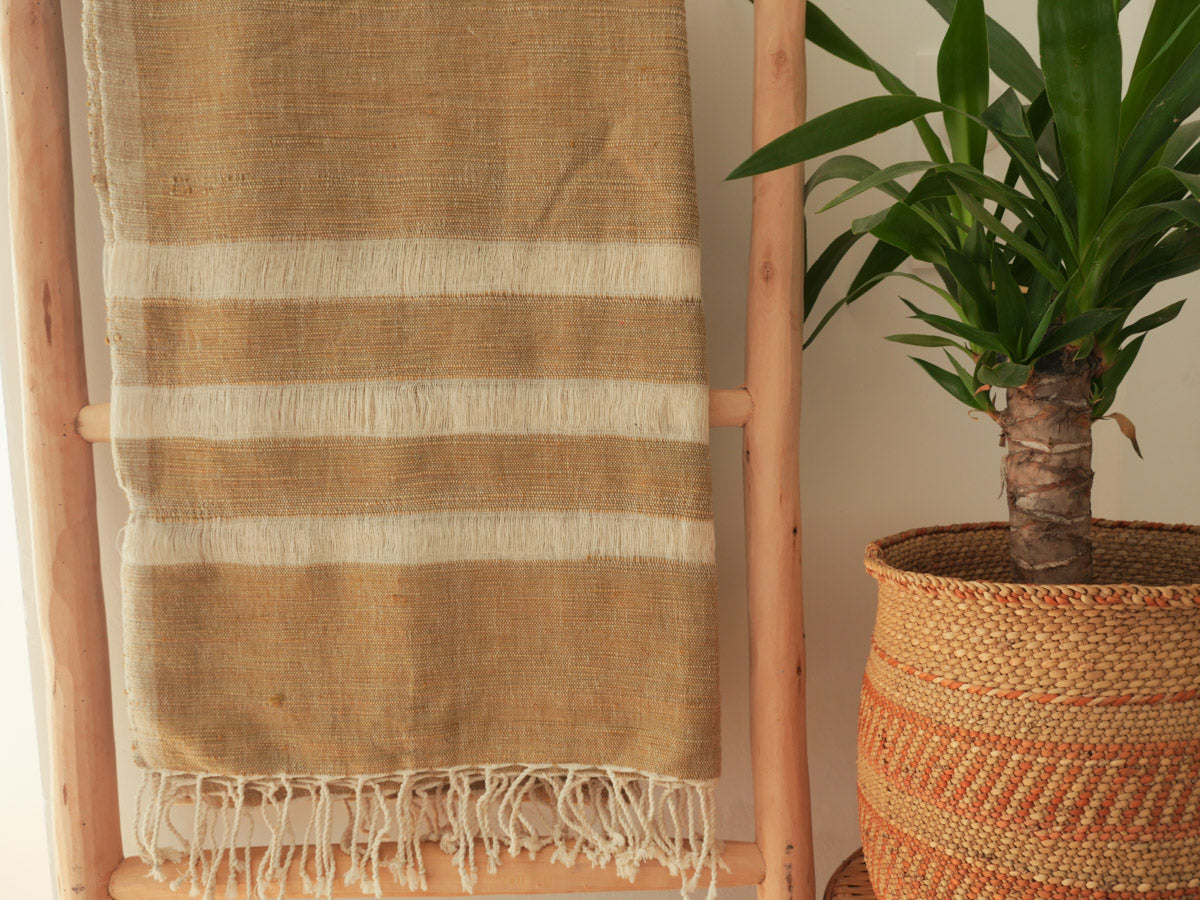 Handloom cotton throw, deep yellow