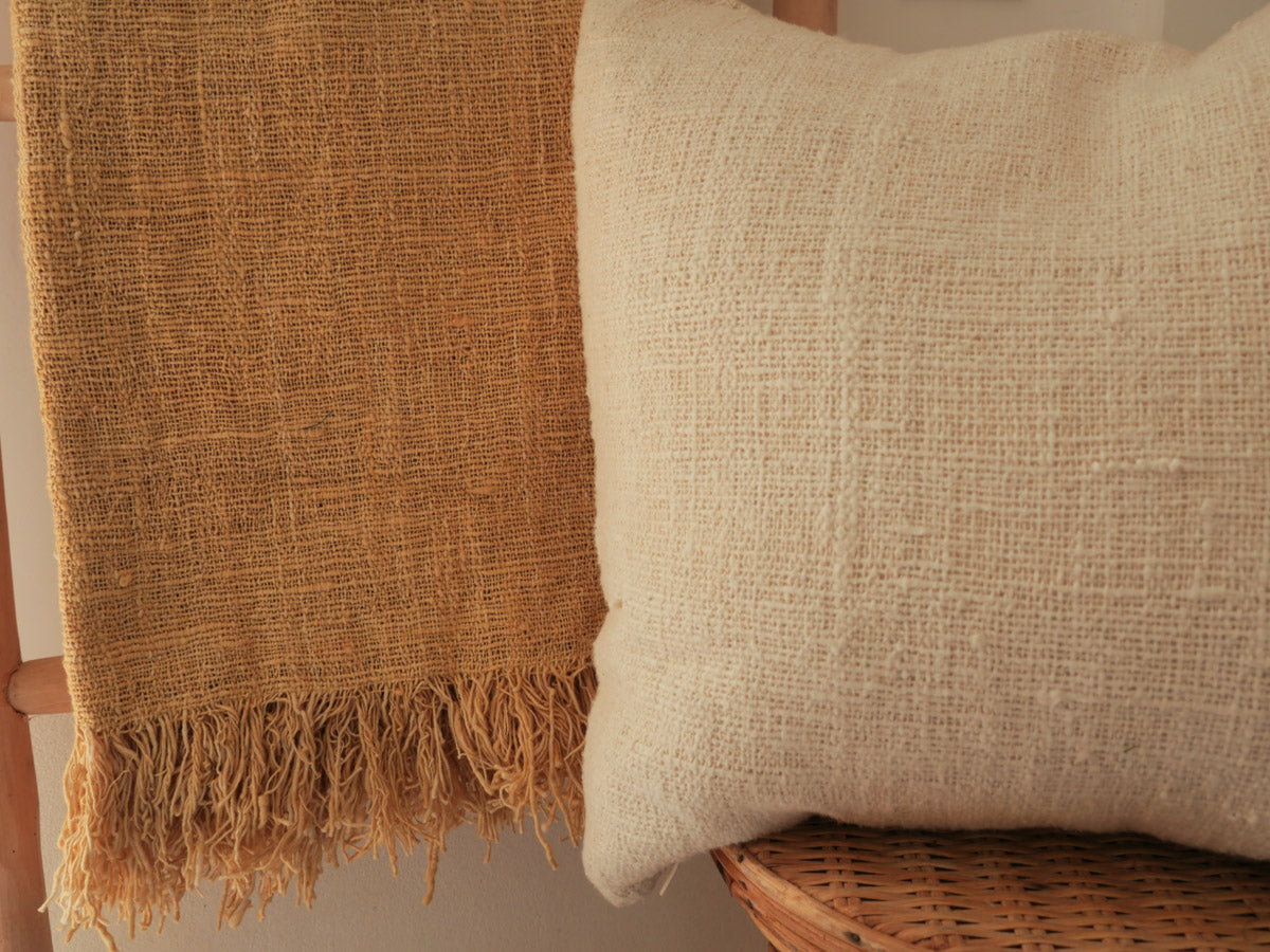 Handloomed cushion cover, natural recycled cotton