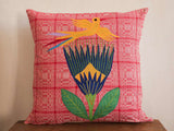 Protea binakul cushion, hand woven and hand embroidered