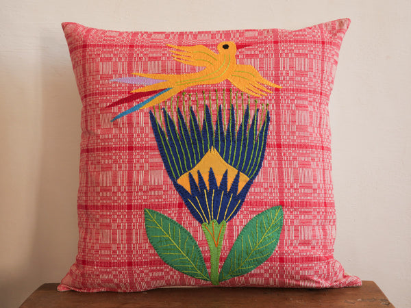 Protea Binakol Hand Loomed Cushion, "Yellow Bird" No.1