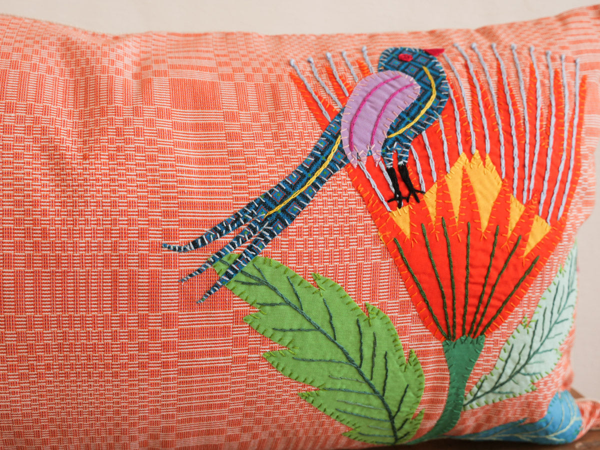 Hand-embroidered Binakol bird cushion, 30x50 No.4 Secondary image