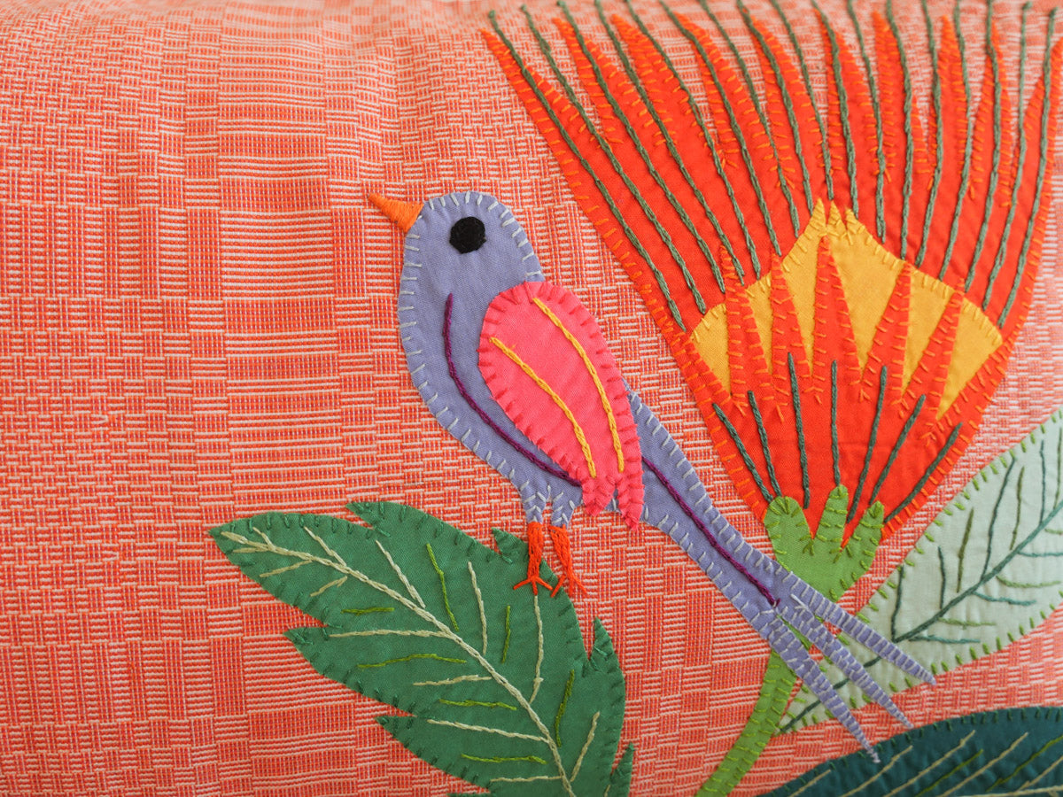 Binakol Bird cushion, hand loomed, hand embroidered