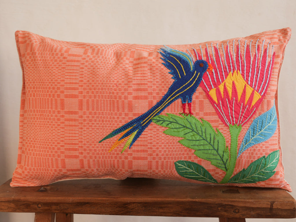 Hand-embroidered Binakol bird cushion, 30x50 No.9