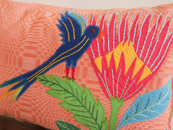 Hand-embroidered Binakol bird cushion, 30x50 No.9