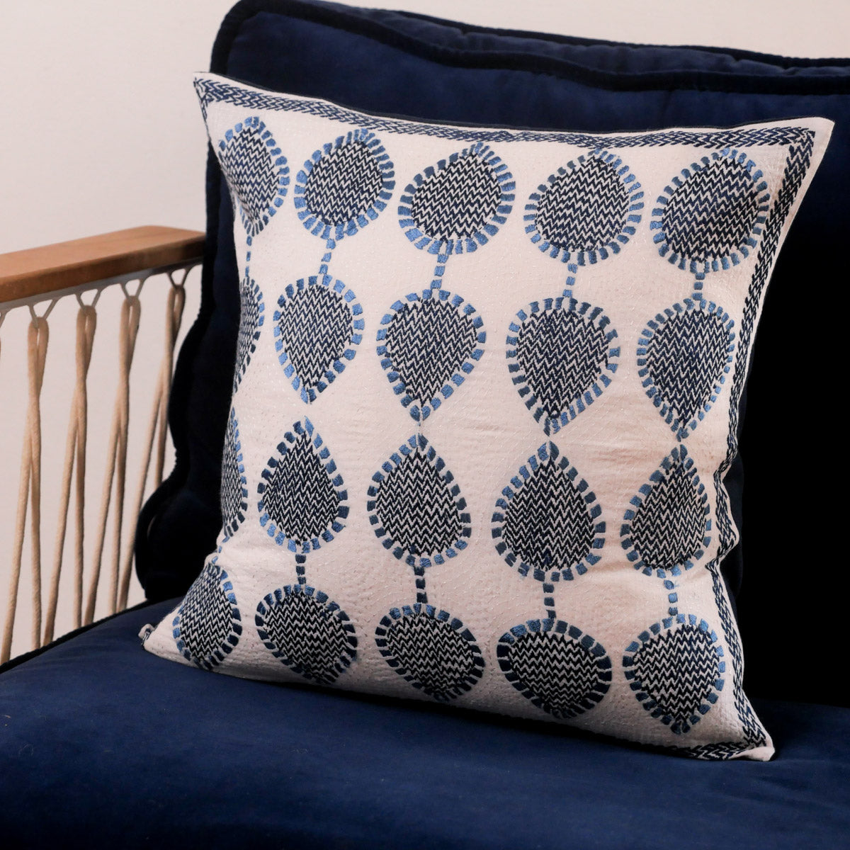 Droplet cushion cover, hand embroidered