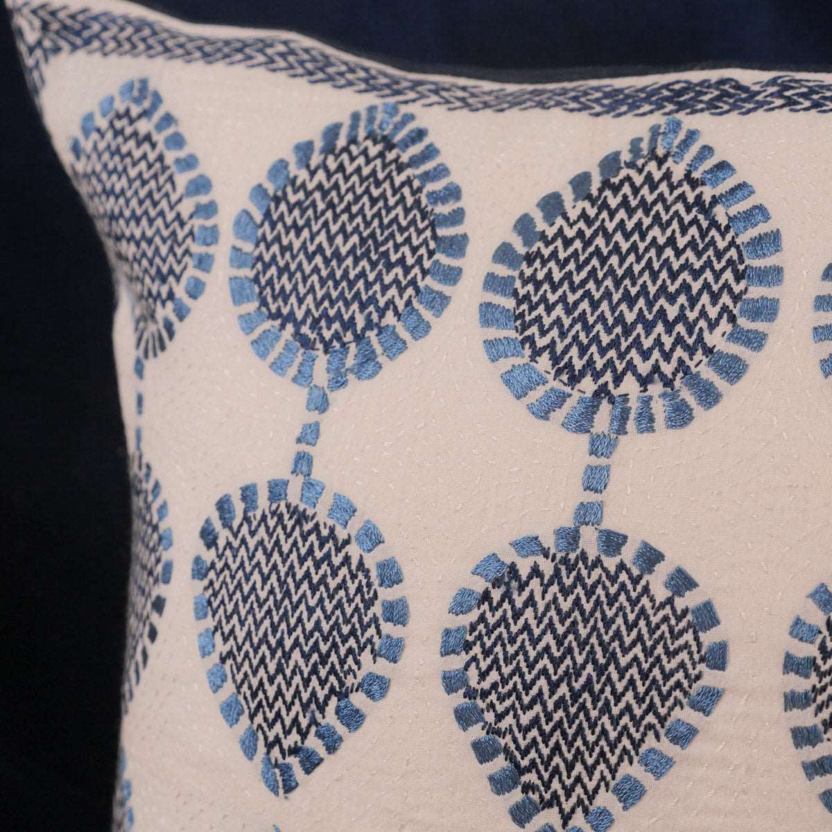 hand embroidered cotton cushion cover, using the prized Nakshi kantha technique,