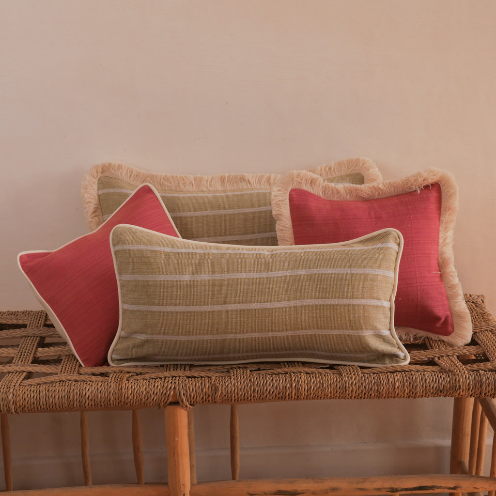 Handloomed cushion, "Light Madder"