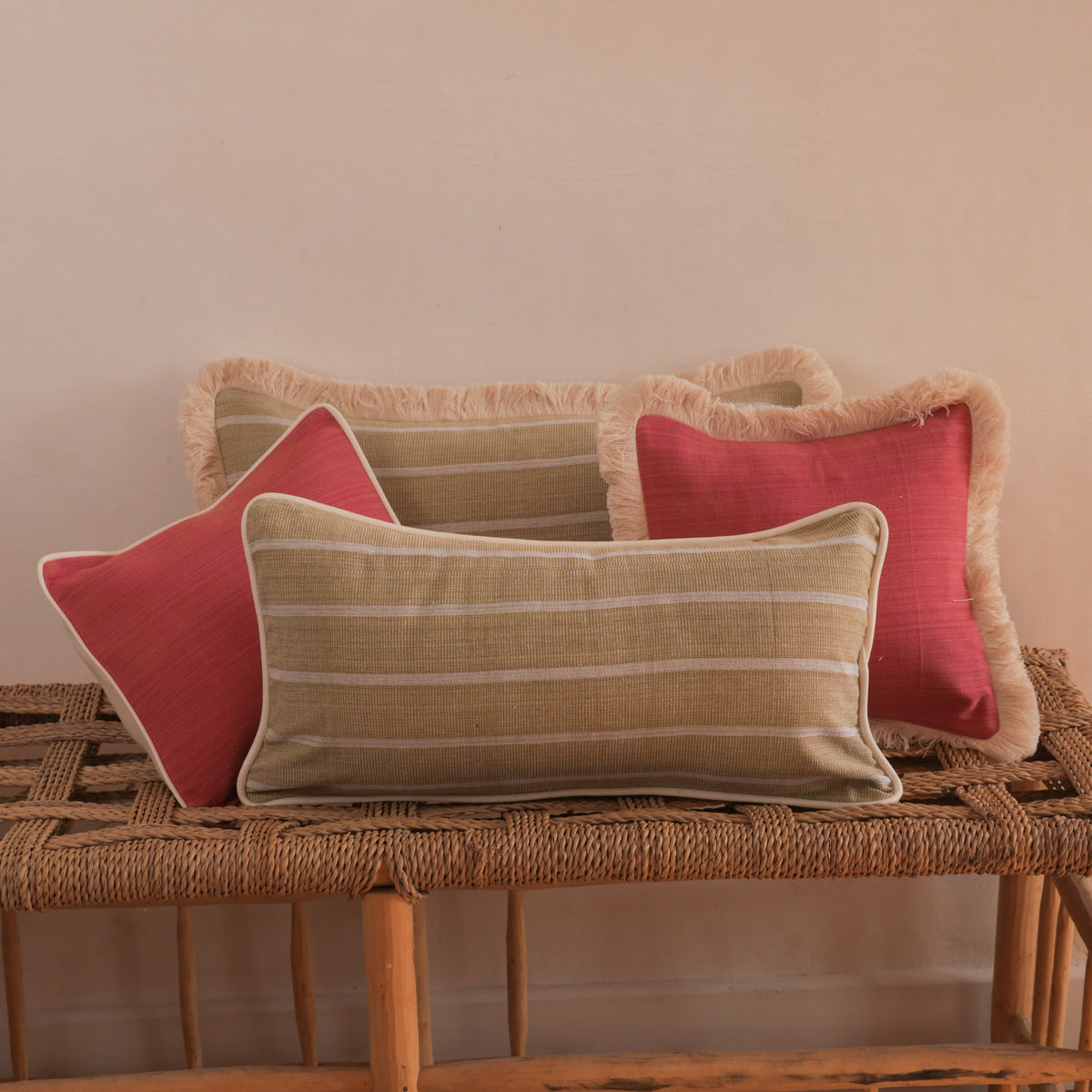 Handloomed cushion, "Light Madder"