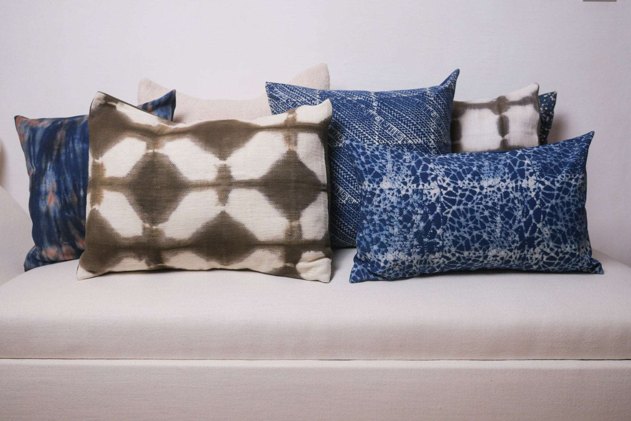 Cushions naturally dyed with  indigo, myrobalan and pomegranate.