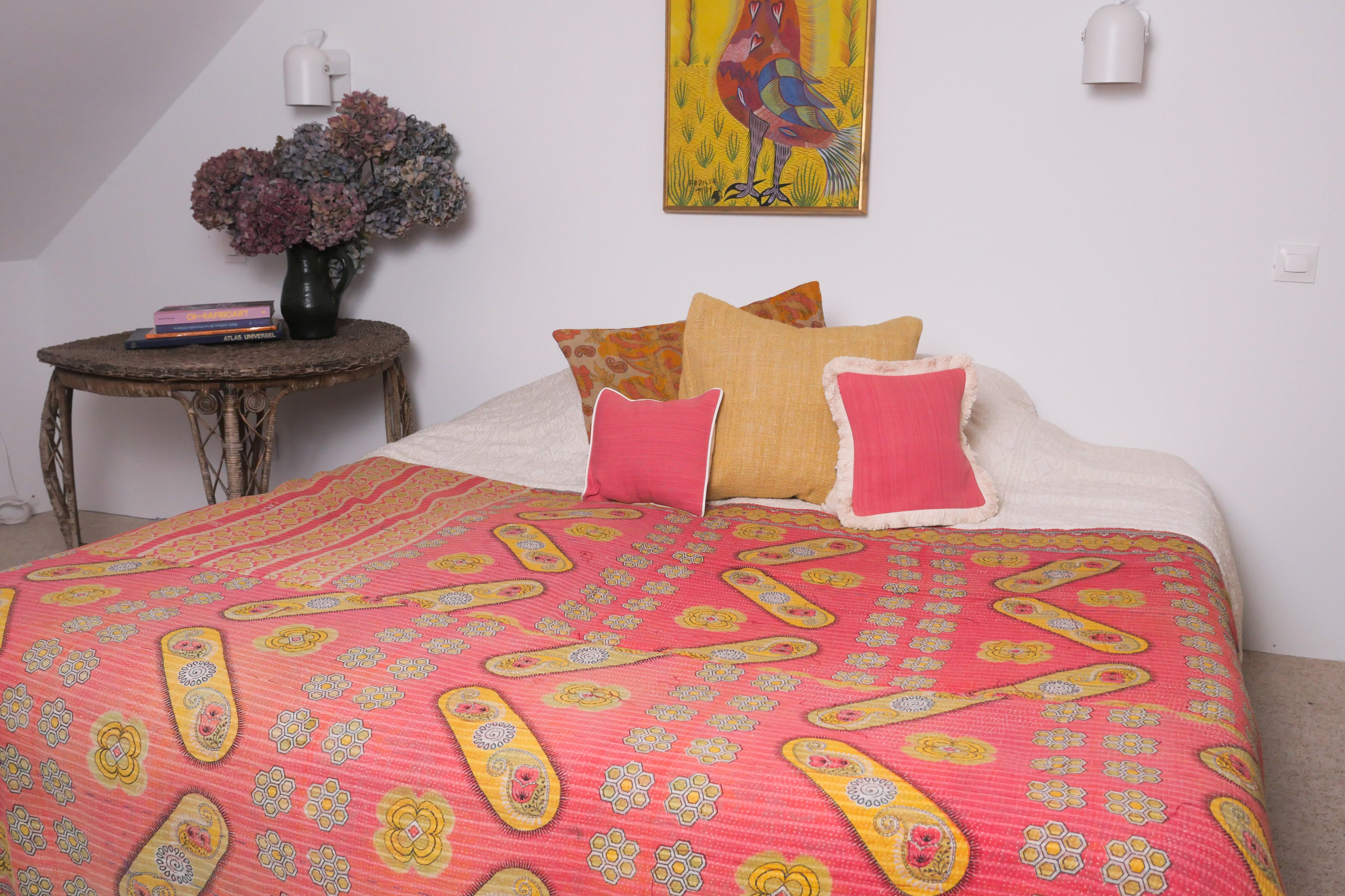 Kantha bedspread made with recycled saris