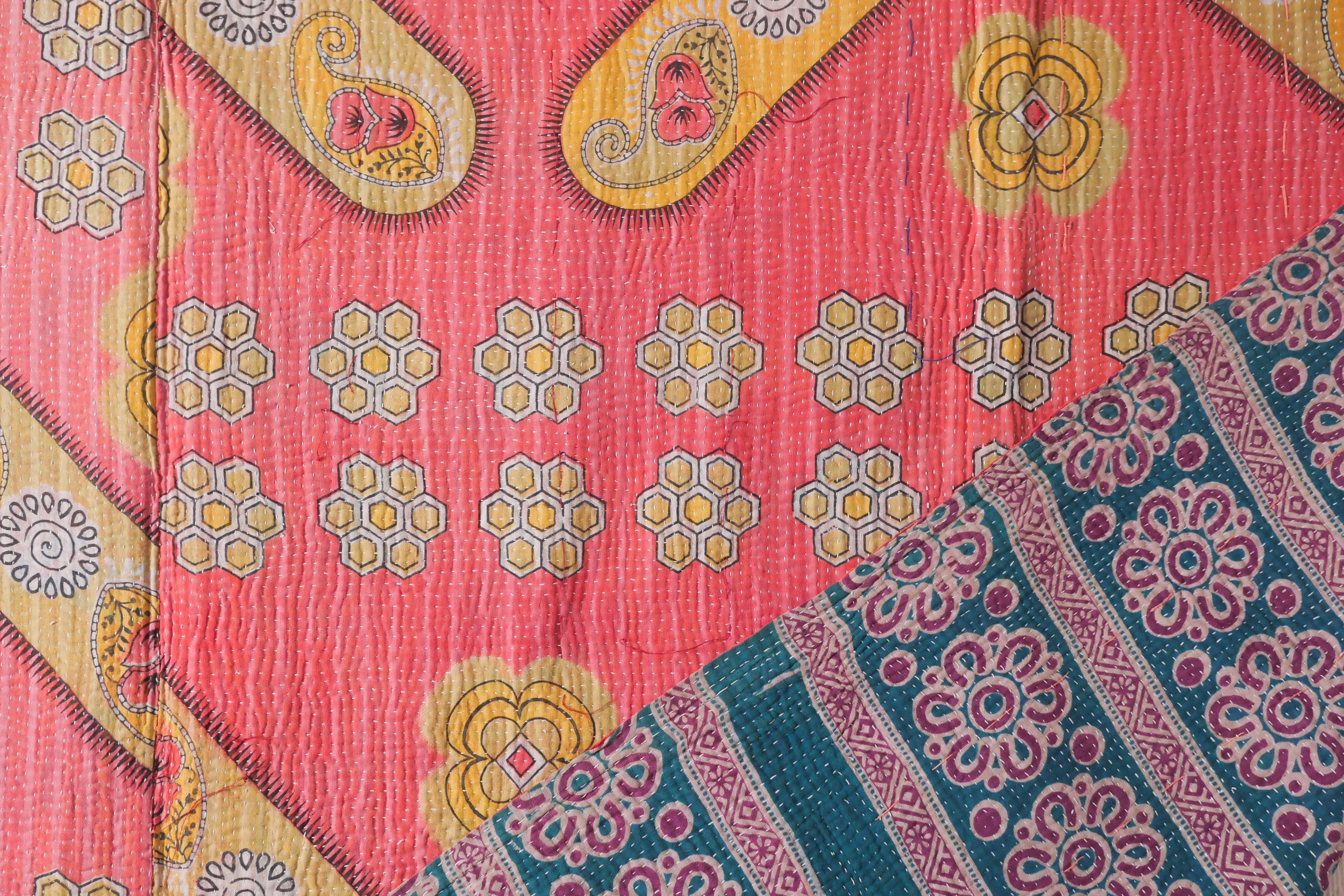 Kantha bedspread made with recycled saris