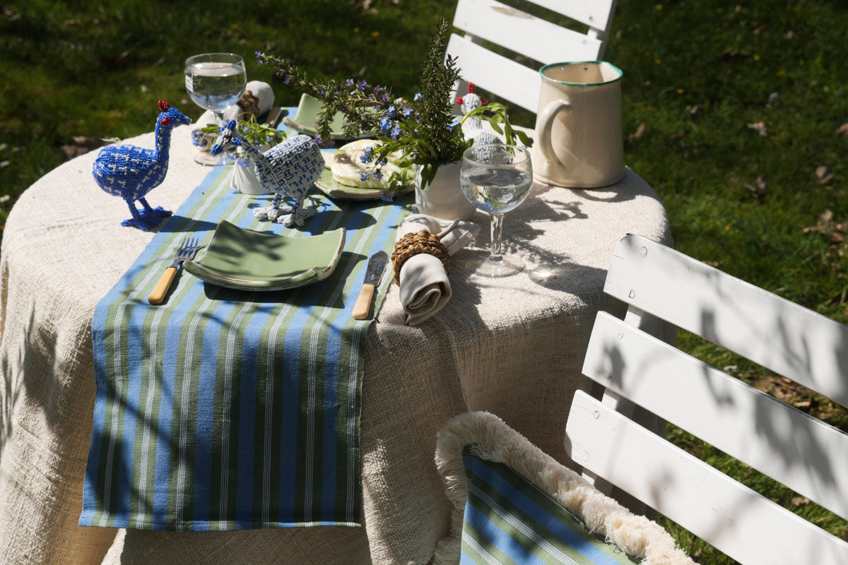 Handloomed cotton table cloth (from Java) and runner from Burkina Faso.