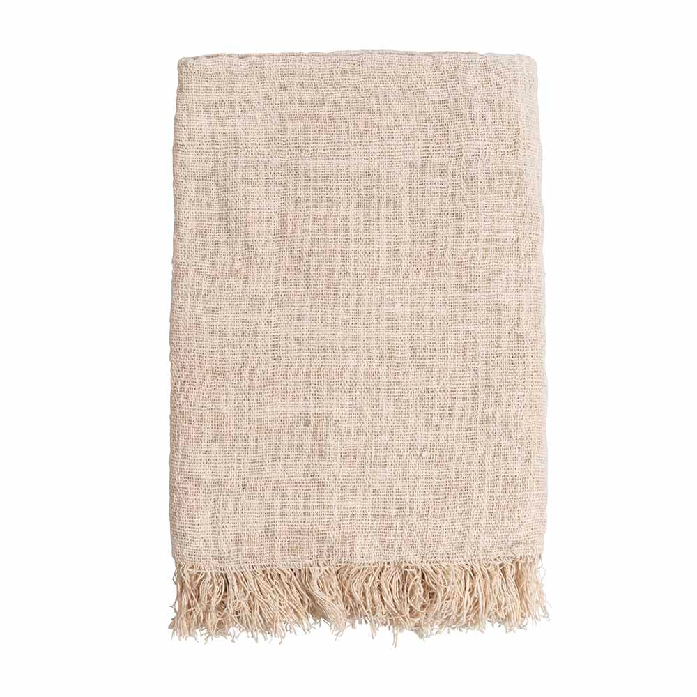  Handloomed throw made in Java with recycled cotton, off white colour. Sustainably produced. Supporting communities of traditional artisans.