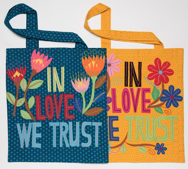 Embroidered cotton tote bag.  In Love We Trust, 45X40 CM