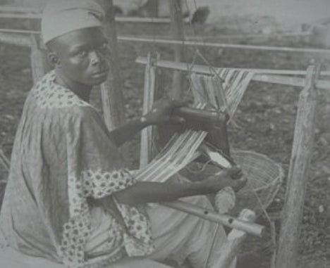 A late 19th century picture of an ashoke weaver, one of the earliest known photos of this production. Photographer unknown, courtesy Foreign & Commonwealth Office Archive, London.   
