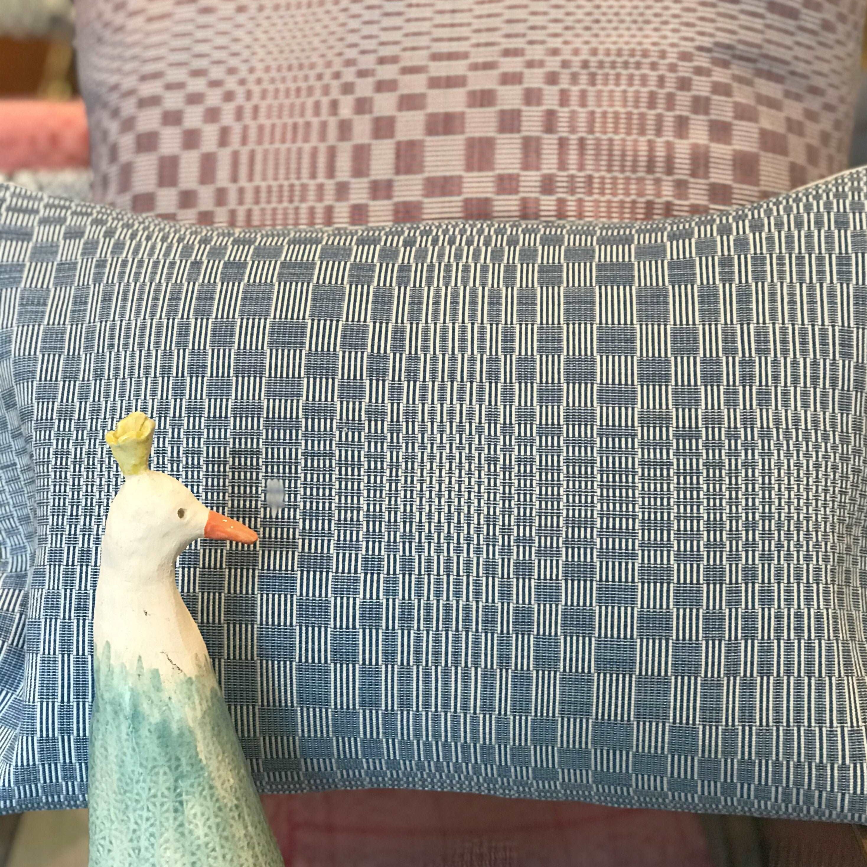 Hand loomed cushion cover using rare Binakol weave from the Philippines. Backed with linen. Made in Paris, France.