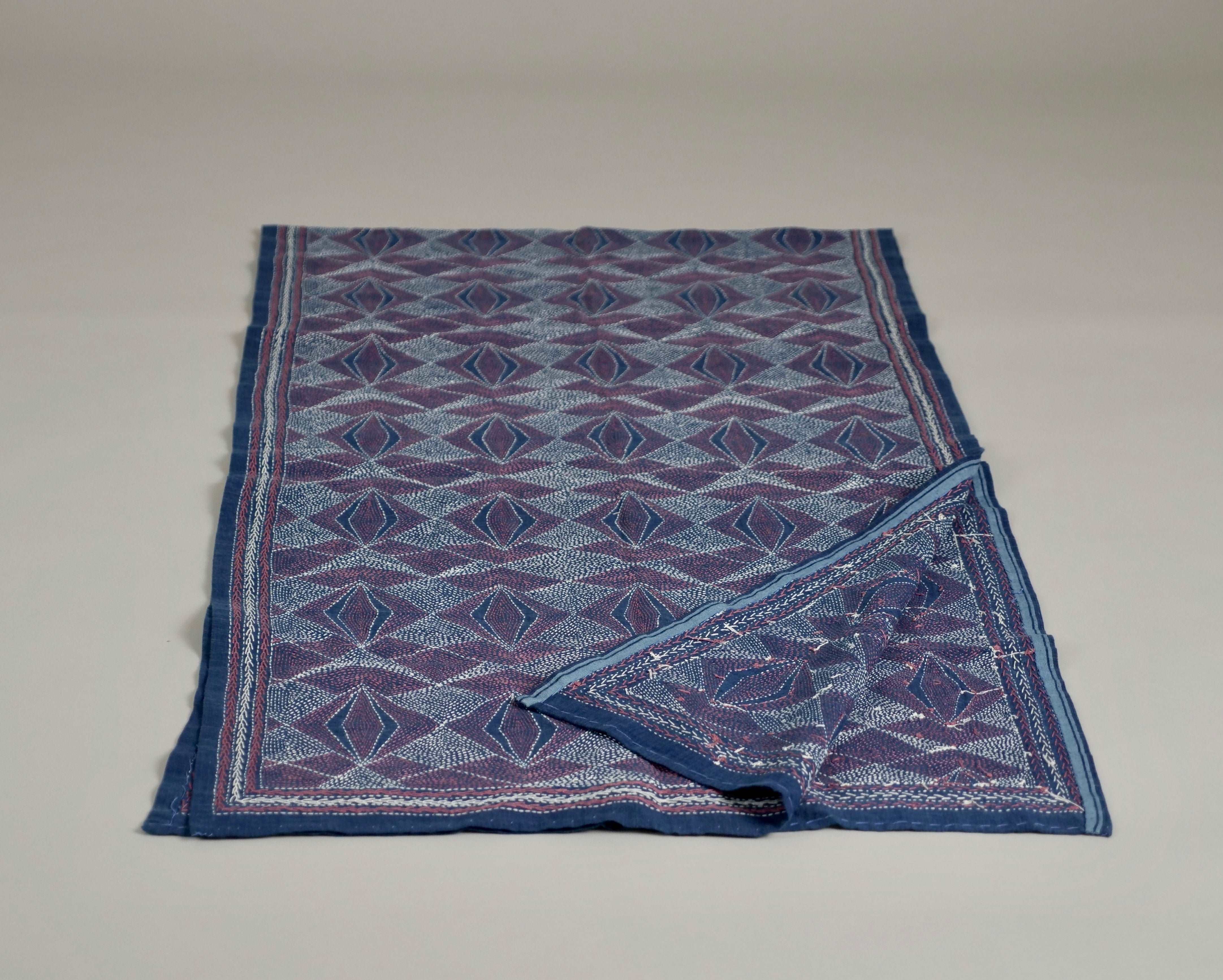 Kantha embroidered shawl, diamonds