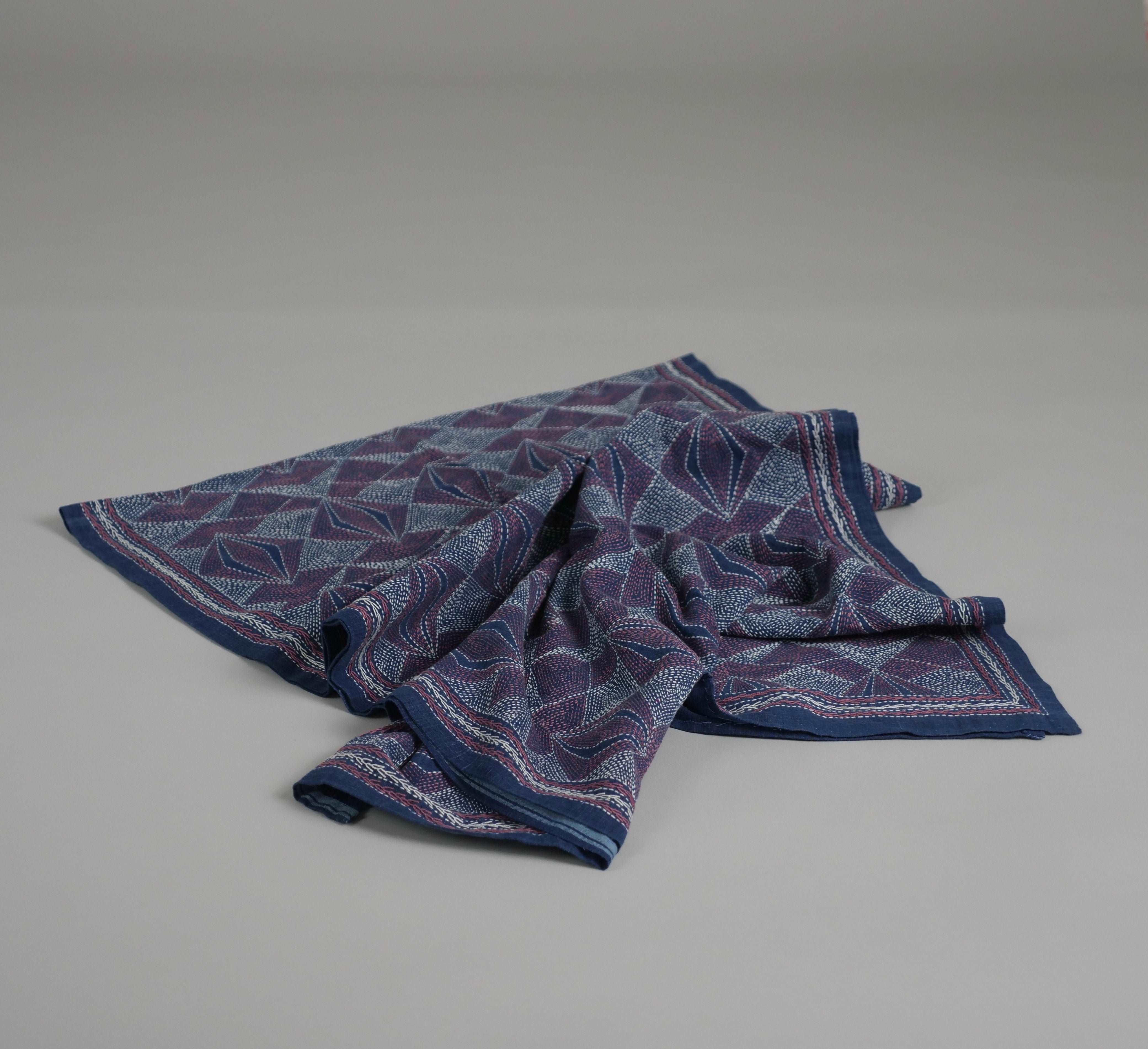 Kantha embroidered shawl, diamonds