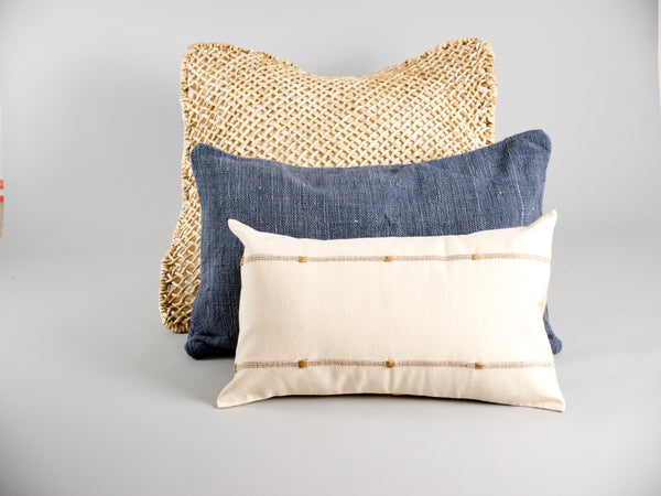 Handloom cushion cover, blue grey recycled cotton