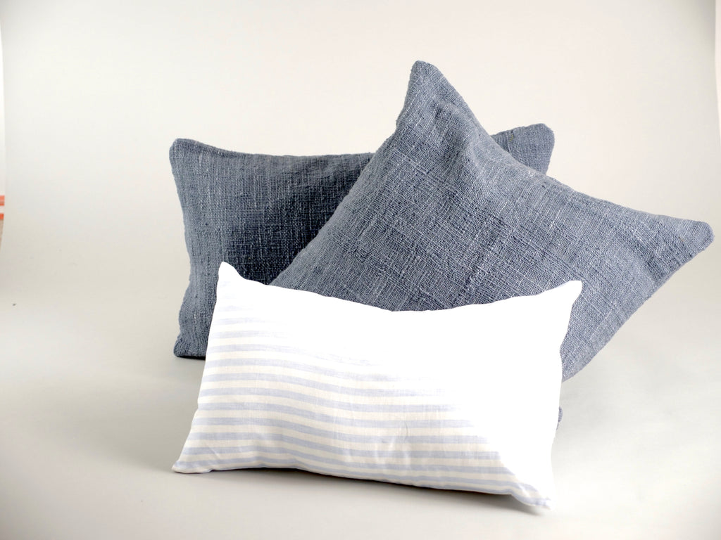 Handloom cushion cover, blue grey recycled cotton