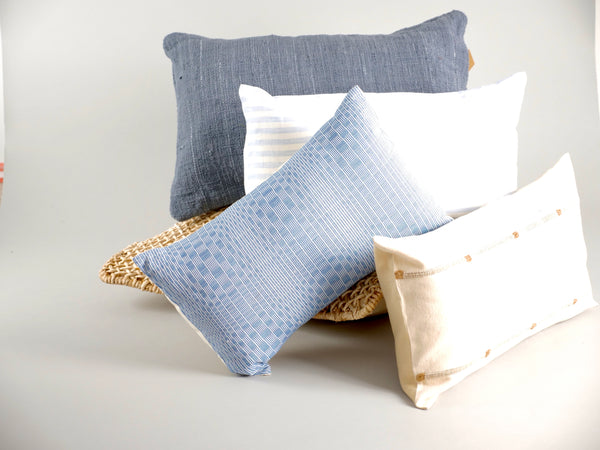 Handloom cushion cover, blue grey recycled cotton