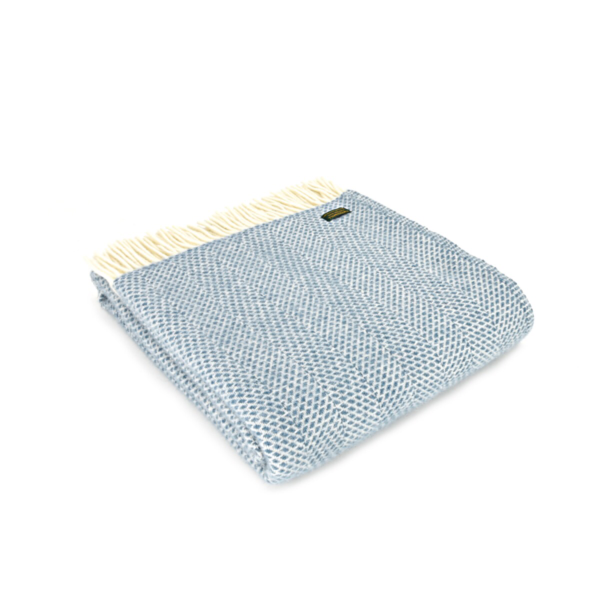 Petrol blue wool blanket, beehive. A beautiful collection of traditional Welsh blankets made from pure wool.