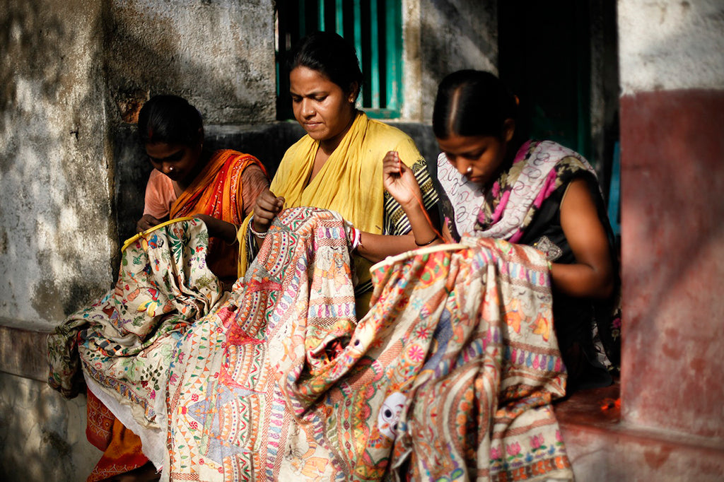 Vintage Kantha quilt No.158 "Emerald Diamond"